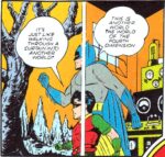 A neat split-panel effect as our heroes cross the dimensional barrier